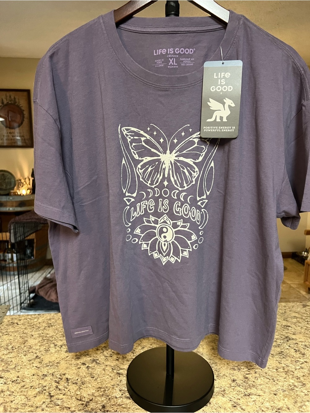 NWT Life is Good purple butterfly boxy Graphic tee shirt xl
